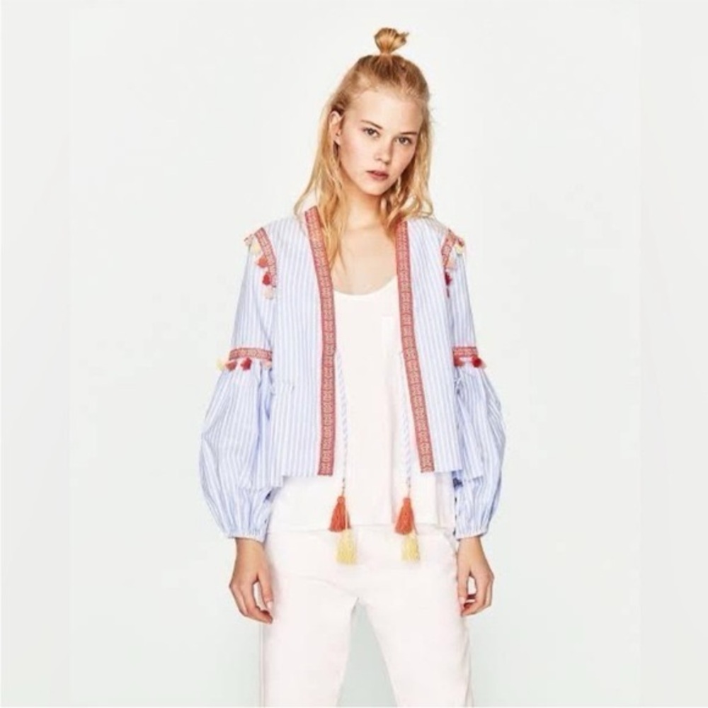 Rebellion Pinstripe‎ Tassel Blouse M